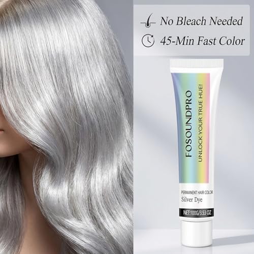 Fosoundpro Permanent Silver Hair Dye - 2-in-1 Nourishing Formula for Light Hair