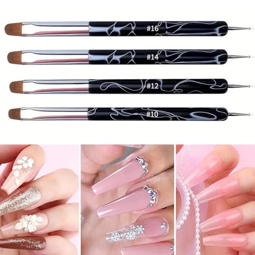 4-Piece Double-Ended Nail Art Brush Set for Gel Polish & Acrylic