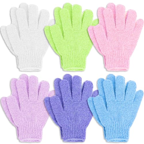 Exfoliating Gloves for Shower - 6 Pairs Body Scrub Gloves in Purple
