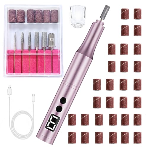 Cordless Nail Drill Kit for Gel & Acrylic Nails - 9 Speed, 5 Bits, Pink