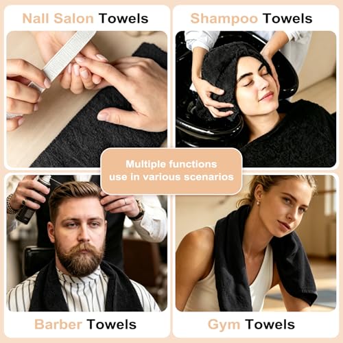 Puomue Black Microfiber Salon Towels - 6 Pack, 27x16 inch