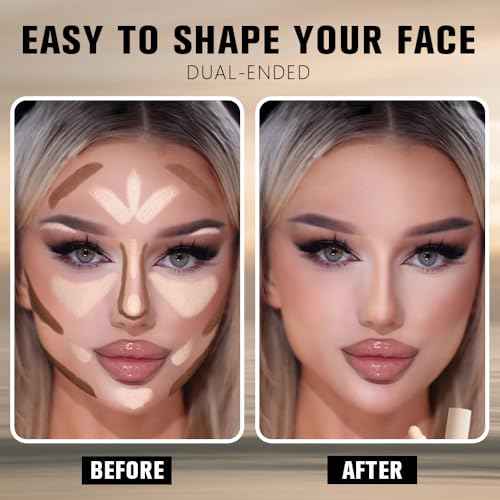 Dual-Ended 2-in-1 Cream Contour & Highlighter Stick Makeup For Face & Body ? Waterproof, Long-Lasting, Suitable for All Skin Tones, 01#Nuetral Nude + Beige