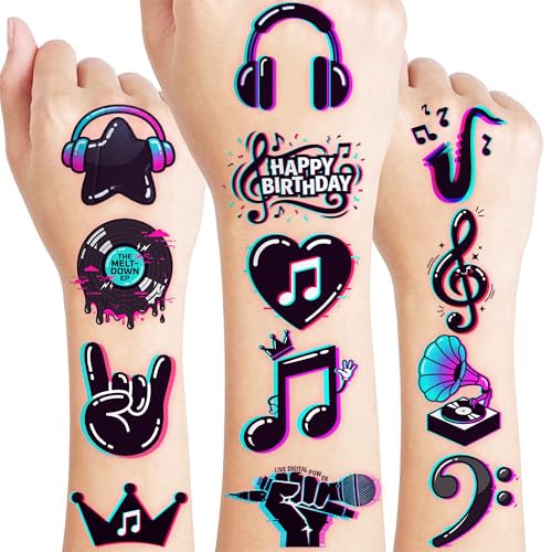 96 PCS Pre-Cut Music Temporary Tattoos for Kids