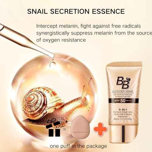BB Cream Tinted Moisturizer With SPF 50, 9 in 1 BB Cream Sunscreen Protection Concealer, Foundation Full Coverage Tinted Moissturizer for All Skin, Oil-Free, Light (#01 Natural color, with 1 puff)