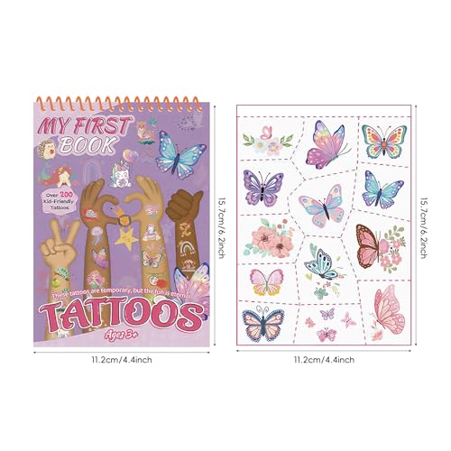 Pre-Cut Temporary Tattoos for Girls, 100+ Butterfly Mermaid Unicorn Tattoos - Waterproof Party Favors Supplies for Birthday, Halloween, Christmas Gift Ideas for Little Girls