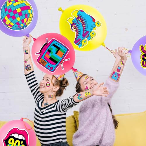 90s Party Favors Pack - 24 Punch Balloons & 48 Tattoos