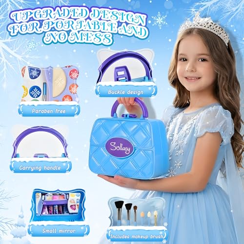 Kids Makeup Kit 50Pcs Washable Real Cosmetics Blue Case