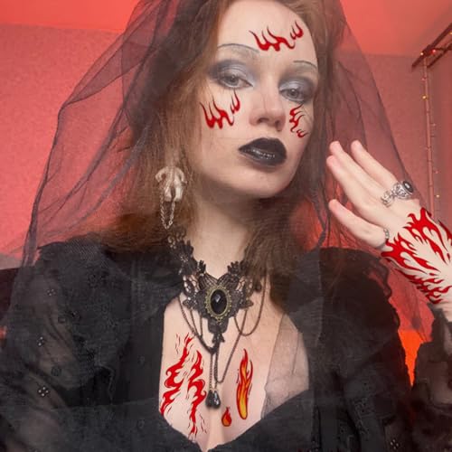 Flame Tattoo Stickers - 6 Sheets Halloween Face Makeup Decals