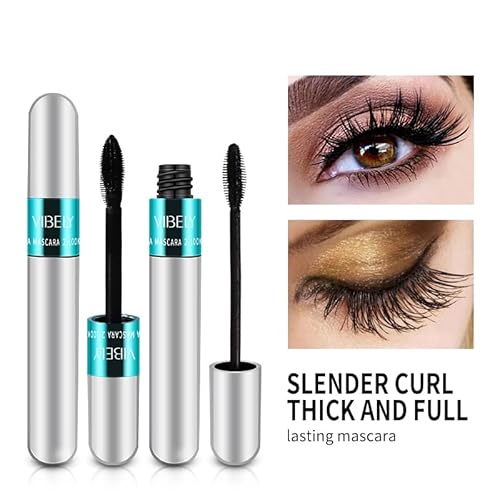 4 Pack VIBELY Mascara 5x Longer Washable, 2 in 1 4D Silk Fiber Lash Mascara, Natural Lengthening and Thickening, No Clumping, Long-lasting