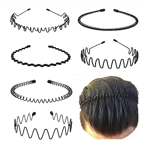 Metal Hair Bands for Men & Women, Adjustable Wave (6-Pack)