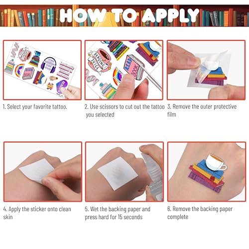 (96 PCS) Funny Reading Book Booklish Nerd Temporary Tattoos Birthday Themed Party Supplies Decorations Favors Cute Inspirational Stickers Tattoo Gifts for Kids Girls Boys Teachers Decor School Reward