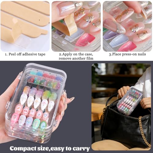 Fcozpjk Press On Nail Organizer Case - Tri-Fold Clear Acrylic Storage