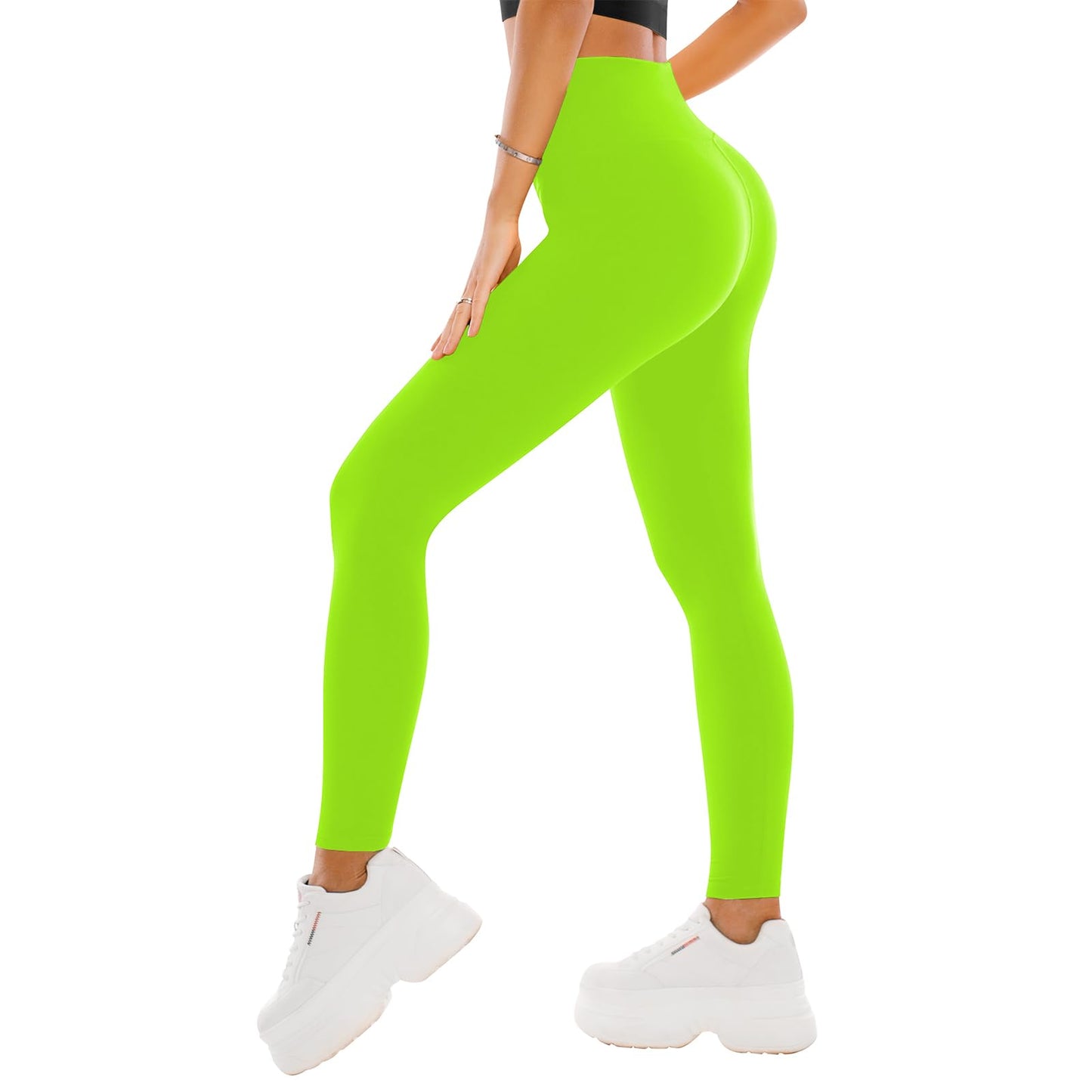 SINOPHANT High Waisted Leggings for Women - Full Length Capri Buttery Soft Yoga Pants for Workout Athletic(Neon Green,XXL)