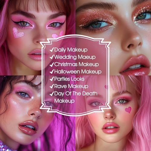 BOBISUKA Eyeshadow + Matte Lipstick Makeup Kit, 6 Colors Pink Rose Plum Shimmer Matte Gold Metallic Eye Shadow Pallet with Red Liquid Lipstick Makeup Set for Halloween, Daily,Parties, Concert