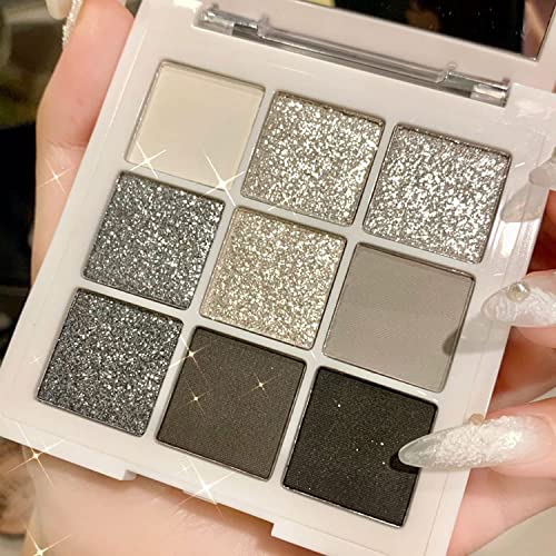 Black Grey 9-Color Eyeshadow Palette Waterproof Matte Glitter