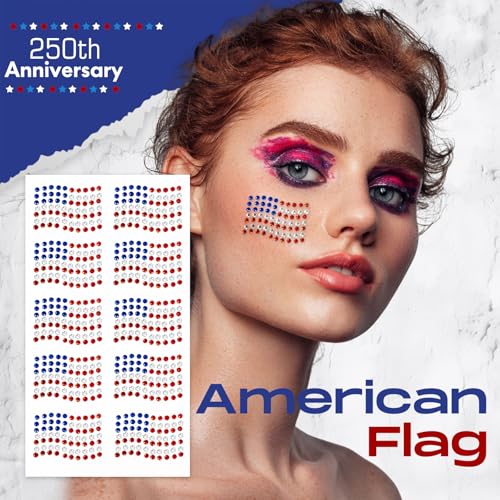 900 Pcs Patriotic Face Gems Stickers - 4th of July Rhinestones