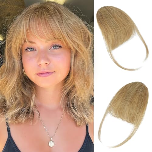 Lommel Clip-In Bangs Human Hair Wispy Curtain Fringe for Women, Natural Ash Blonde