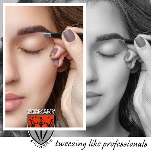 3 Swords Germany ? brand quality professional stainless steel precision tweezer set ¡°USA¡±, slanted, straight, pointed eyebrows hair, synthetic leather case, manicure pedicure by 3 Swords