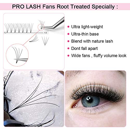 Premade Fans Eyelash Extensions 4D-D-0.10-15 Short Stem Premade Volume Eyelash Extensions .07 .10 C D Curl Pre made Lash Fans 9 to 20 mm Volume Lash Extensions (4D-D-0.10,15mm)