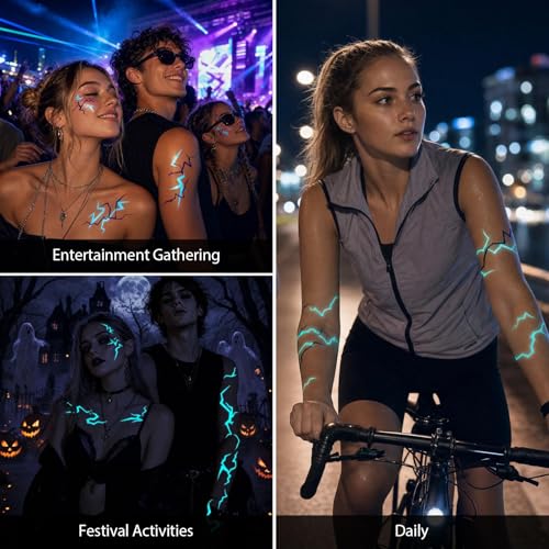 Luminous Laser Temporary Tattoos - 16 Designs, 2 Sheets
