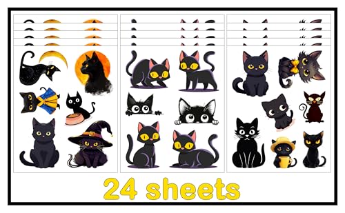 152 Black Cat Temporary Tattoos - 24 Sheets Halloween Party Favors
