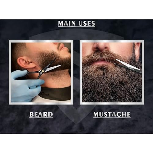 Professional Mustache Scissors 5 Inch, Razor Edged and Serrated, Beard Comb, Mustache Comb, Pouch -Beard Trimming Scissors for All Facial Hair? Grooming Scissors