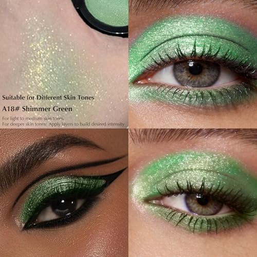 Green Eyeshadow Palette, Mini Shimmer Eye Shadow for Older Women, High Pigmented Pressed Powder Glitter Neutral Eyeshadow Palette, Long Lasting Single Monochrome Eye Highlighter Makeup