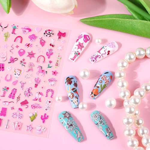 Keluna Western Nail Art Stickers - 6 Sheets Cowboy Cowgirls Nail Sticker, 5D Embossed Western Nail Decals, Retro Self Adhesive Nail Decal for Women Girls DIY Manicure Decoration Accessories
