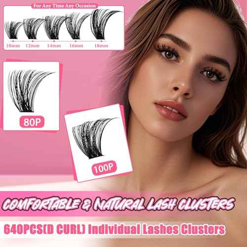 Gmagictobo Lash Extension Kit Lash Clusters Kit 640Pcs Volume Eyelash Clusters C Curl Lashes Clusters DIY Cluster Eyelash Extensions With Lash Bond and Seal Lash Tweezers