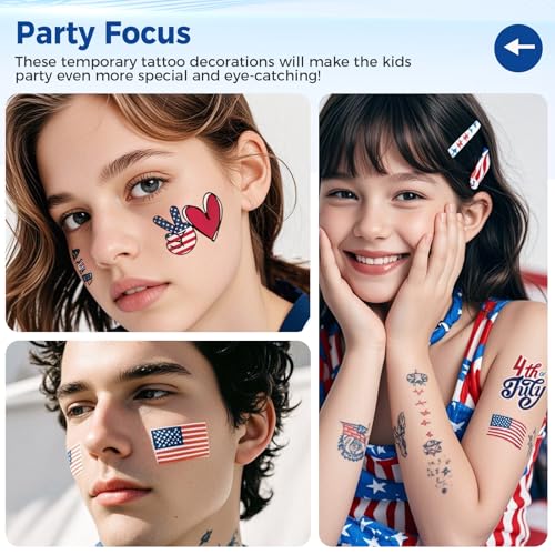 4th of July Temporary Tattoos - 80 Pcs Patriotic