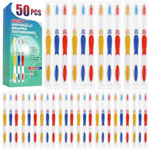 Navona 50 PCS Individually Wrapped Bulk Toothbrush Pack, Disposable Toothbrush, Toothbrushes Bulk for Adults, Kids Toothbrushes, Soft Bristle, Ergonomics Handle, Perfect for Travel, Hotel, Donation