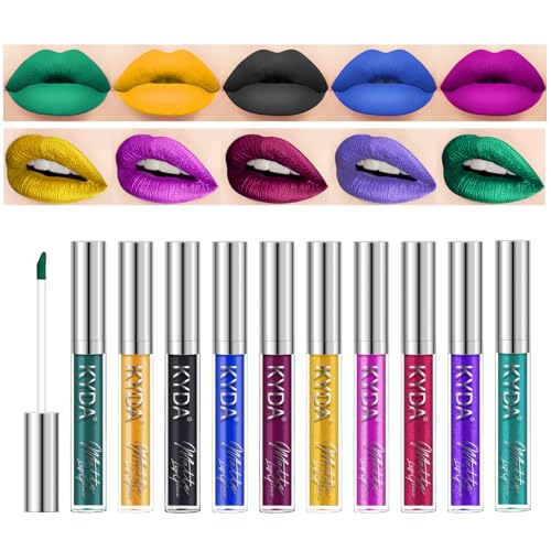 KYDA 10 Colors Matte Metallic Lipstick Set - Long Wear