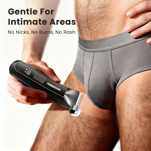 Manscape 3-In1 Body & Pubic Hair Trimmer for Men, IPX7 Waterproof Ball & Groin Shaver with LED Light, Electric Razor with Travel Pouch & USB Rechargeable, Christmas Gifts for Men