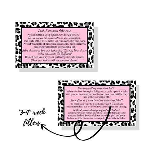 Lash Extension Aftercare Cards 50 Pack | Leopard Print Design 3.5x2"