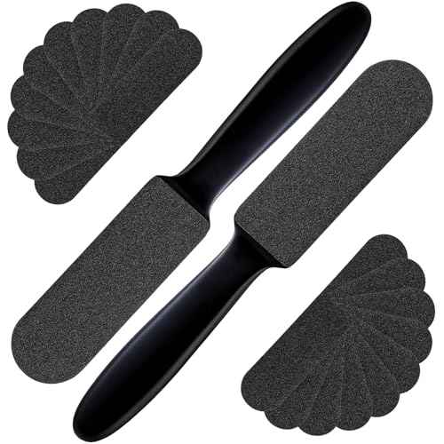 Mudder 2 Pieces Stainless Steel Pedicure Foot File Callus Remover Foot Scrubber Rasp with 20 Replaceable Coarse/Fine Double Side Reusable Pads for Care Cracked Skin Callus Remover Tool(Black)