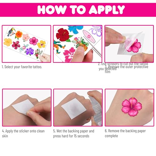 Hibiscus Temporary Tattoos - 100 PCS Hawaiian Luau Party Favors
