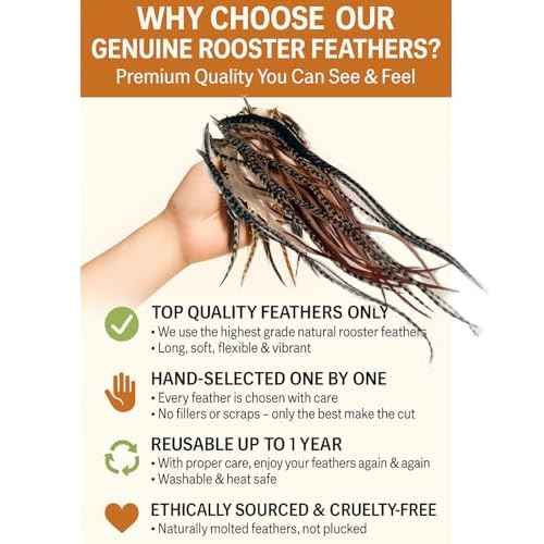 Sexy Sparkles Feather Hair Extension ? 25 Loose Long Natural Rooster Feathers in Brown, Beige, and Grizzly, All Individual Feathers, Ranging From 6 to 11 Inches in Length