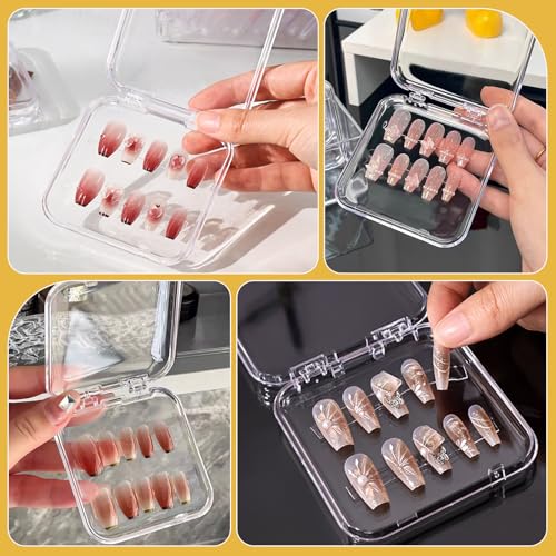 60-Piece Clear Nail Storage Box Organizer with Adhesive Strips