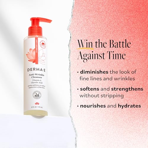 Derma E Anti-Wrinkle Cleanser ? Anti-Aging Face Wash with Glycolic Acid and Vitamin A ? Gentle Cleansing and Exfoliating Facial Wash Removes Makeup, Oil and Impurities, 6 oz