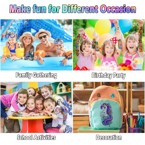 52 Sheet Temporary Tattoos for Kids - Full Arm Sleeves