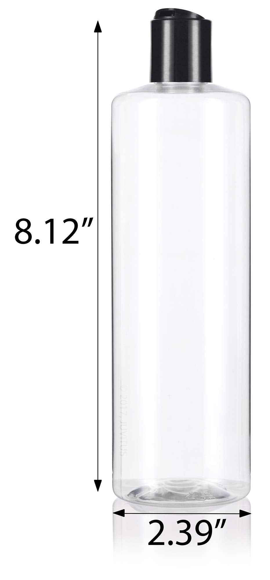 JUVITUS (12 pack) 16 oz Clear Cylinder PET Plastic Bottles with Disc Cap Lid