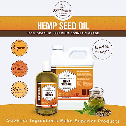 Organic Hemp Seed Oil (8 oz) Premium Cold Pressed Unrefined | 100% Pure Hemp Seed Oil for Skin, Face, Hair, Soap Making, Massage | Carrier for Essential Oils | Available in Bulk | 8 FL OZ