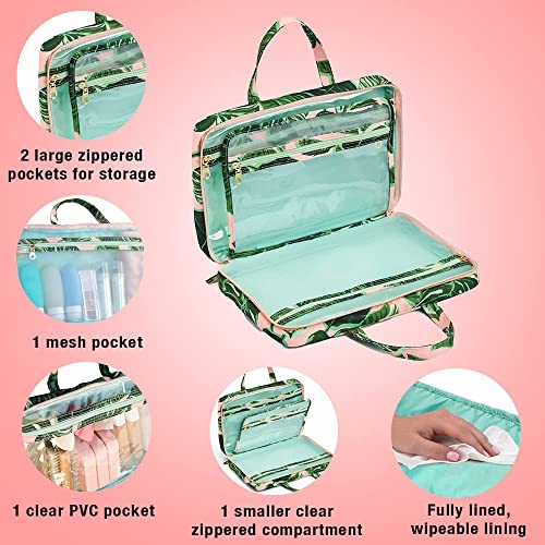 Conair 2 Piece Tropical Palm Leaf Print Weekender Bag Set With Clear Pencil Case Makeup Bag