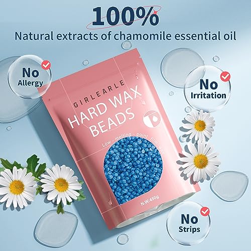 Hard Wax Beads 2-Pack, 1lb Unscented Hard Wax Beads for Full Body + 1lb Chamomile Hard Wax Beads for Sensitive Skin for Women and Men Body, Beard. Eyebrow, Facial, Brazilian Bikini