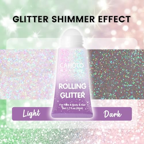 Pastel Rolling Glitter, Shimmer Gel for Face Body & Hair, Sparkling Holographic Roll-on Sequins for Singer Concert Rave Festival Halloween Party Carnival, 1.7 fl.oz