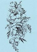Black Peony Flower Temporary Tattoos for Women, 4 Sheets
