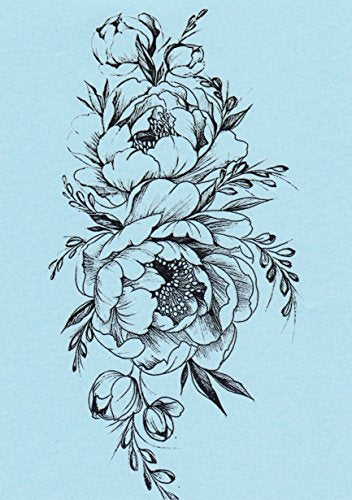 Black Peony Flower Temporary Tattoos for Women, 4 Sheets