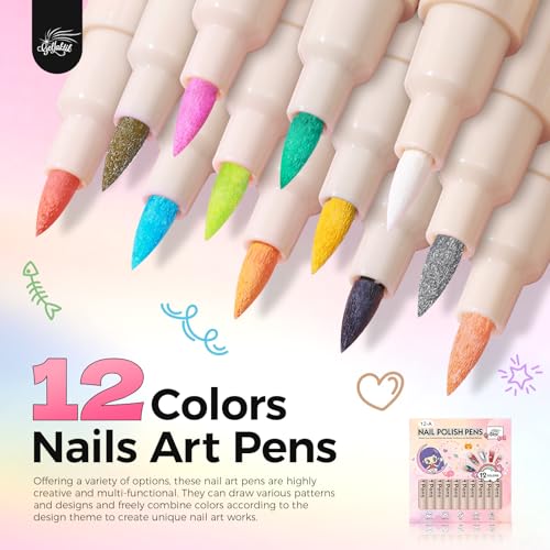 Nail Art Pens Set - 12 Colors 0.7mm Fine Tip for DIY Manicure