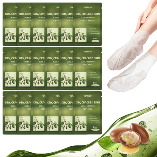 TEAWOO 18 Pairs Moisturizing Foot Mask Socks with Shea Butter & Jojoba Oil