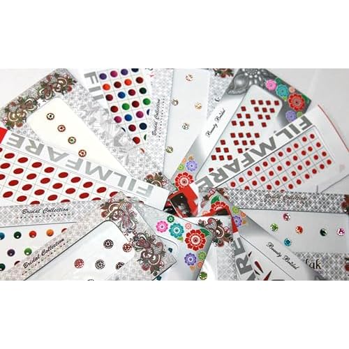 Pack of 6 Indian Bollywood Forehead Stickers Diamond Design Jewelry Collection Small Stone Bindi (Multi-Color)